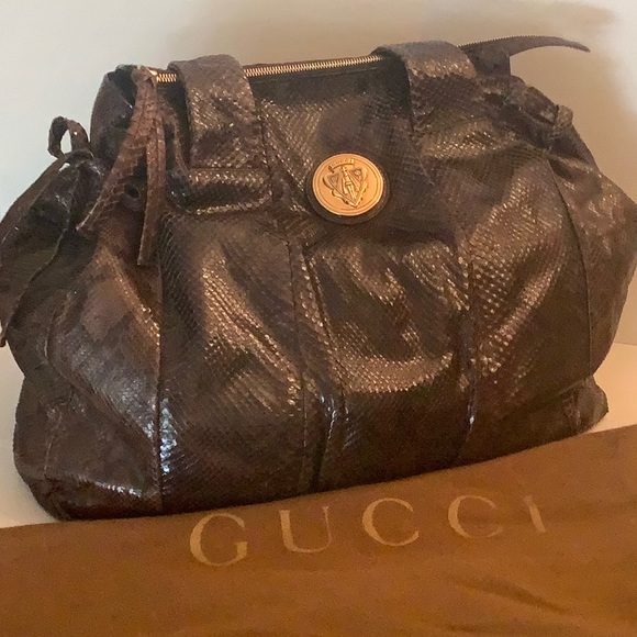 Authentic Gucci Python Hysteria Large Tote Black Brown Mint Condition - Picture 2 of 7
